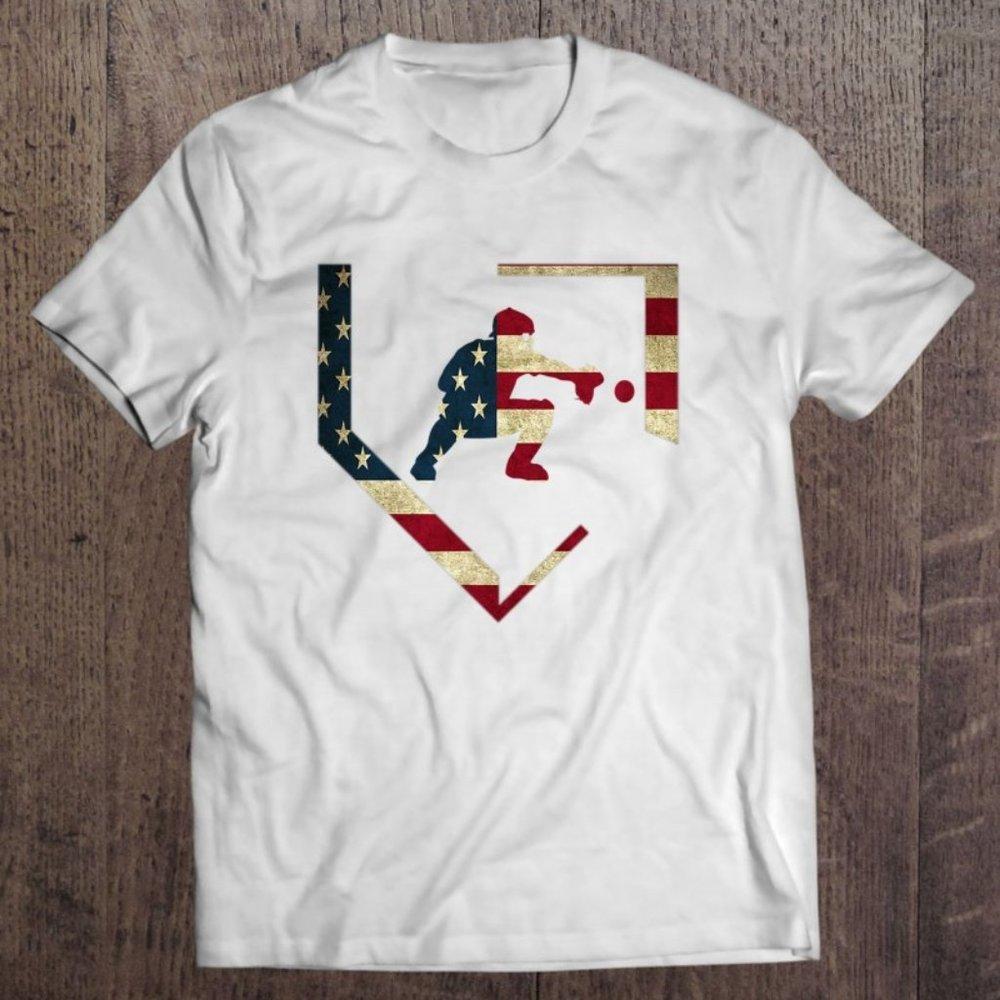 High School Baseball Catcher Gear American Flag Gift Sports Gift Tee